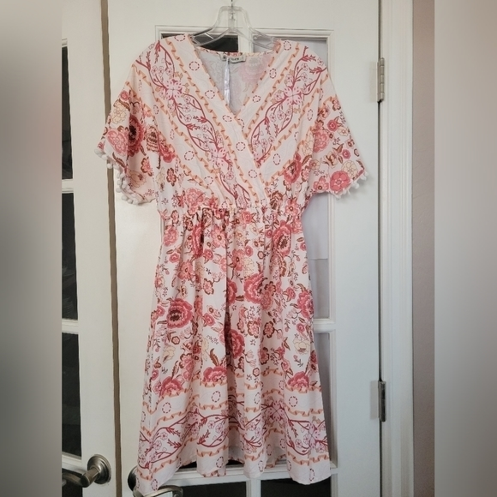 Grace Karin elastic waist‎ short sleeve boho dress size small NWT